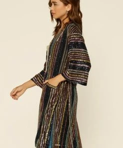 Wanderlust By Abby Striped Sequin Kimono