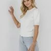 Wanderlust By Abby Short Puff Sleeve Knit Top