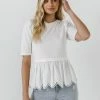 Wanderlust By Abby NEW Mixed Media Eyelet Scallop Top