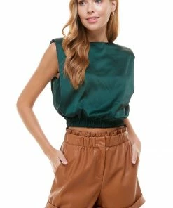 Wanderlust By Abby Satin Strong Shoulder Top NEW