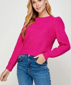 Wanderlust By Abby NEW Pleated Shoulder Textured Knit Sweater