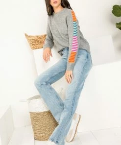Wanderlust By Abby Striped Sleeve Sweater