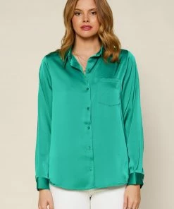 Wanderlust By Abby Satin Button Down Shirt
