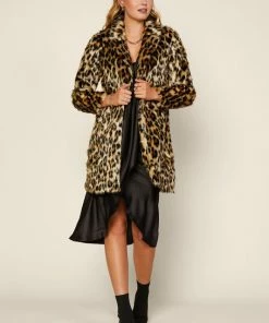 Wanderlust By Abby Faux Leopard Midi Coat NEW