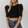 Wanderlust By Abby NEW Mixed Media Puff Sleeve Top