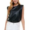 Wanderlust By Abby Padded Shoulder Faux Leather Tank