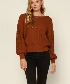 Wanderlust By Abby NEW Balloon Sleeve Pom Pom Sweater