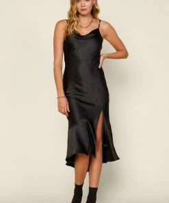 Wanderlust By Abby CLOTHING Sleeveless Cowl Neck Slit Mini Dress