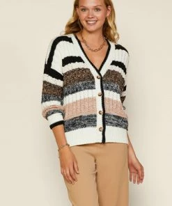 Wanderlust By Abby Multi Colored Striped Cardigan