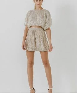 Wanderlust By Abby CLOTHING Sequin Cropped Puff Top