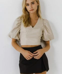 Wanderlust By Abby PU Puff Sleeve Top