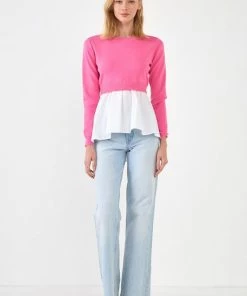 Wanderlust By Abby Fun Mix Media Peplum Top NEW