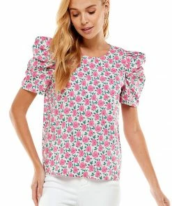 Wanderlust By Abby Floral Bubble Sleeve Top