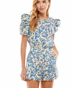 Wanderlust By Abby Floral Bubble Sleeve Top NEW