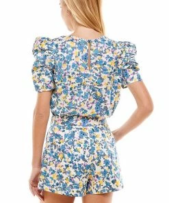 Wanderlust By Abby Floral Bubble Sleeve Top NEW