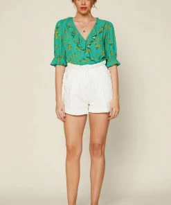 Wanderlust By Abby NEW Pleated Detail Ruffled Shorts