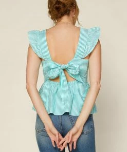 Wanderlust By Abby Striped Tie Back Ruffled Top NEW