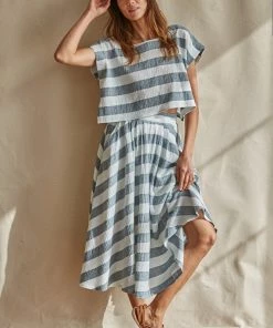 Wanderlust By Abby Blue And White Striped Crop Top