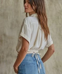 Wanderlust By Abby Satin Collared Button Up NEW