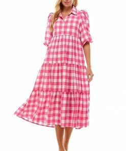 Wanderlust By Abby Plaid Button Up Maxi Dress NEW