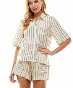 Wanderlust By Abby Button Down Stripe Top NEW