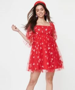 Wanderlust By Abby Red & Pink Glitter Hearts Love Babydoll Dress NEW