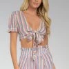 Wanderlust By Abby NEW Multi-Stripe Top With Tie Front