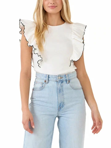 Wanderlust By Abby Contrast Merrow Detail Ruffled Knit Top 3 Wanderlust By Abby Contrast Merrow Detail Ruffled Knit Top