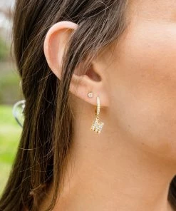 Wanderlust By Abby Crystal Huggie Initial Duet Earrings