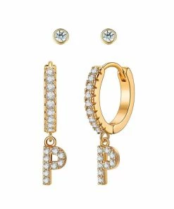 Wanderlust By Abby Crystal Huggie Initial Duet Earrings