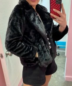 Wanderlust By Abby Black Faux Fur Coat
