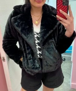 Wanderlust By Abby Black Faux Fur Coat