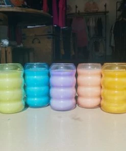 Wanderlust By Abby Bubble Ribbed Glass Candles NEW