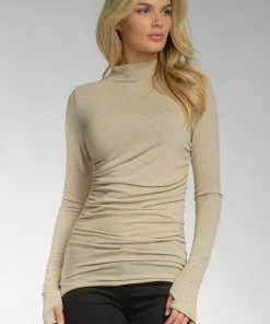 Wanderlust By Abby Mock Neck Ruched Top