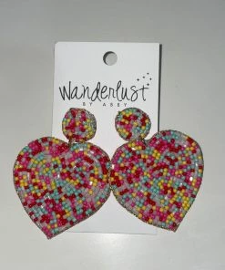 Wanderlust By Abby Multicolor Beaded Heart Earrings NEW