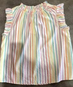 Wanderlust By Abby Multi Color Stripe Flutter Sleeve Top NEW