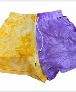 CLOTHING Queen Of Sparkles Purple And Gold Lighting Shorts