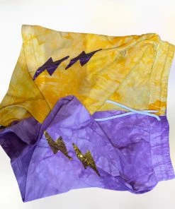 CLOTHING Queen Of Sparkles Purple And Gold Lighting Shorts