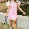 Wanderlust By Abby NEW QOS Pink & White Rhinestone Tennis Polo Dress
