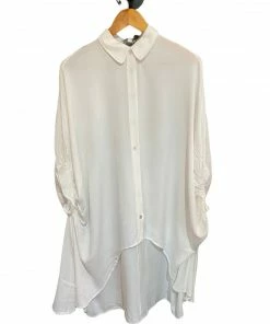 Wanderlust By Abby White Button Up Back Flare Top CLOTHING