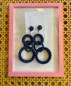 Wanderlust By Abby Navy Beaded Triple Hoops NEW