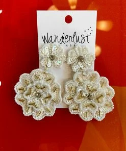 Wanderlust By Abby Cream Sequin Flower Dangles