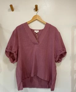 Wanderlust By Abby Gauze Cuffed V Neck Top CLOTHING