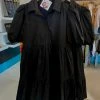 Wanderlust By Abby CLOTHING Black Button Down Puff Sleeve Dress