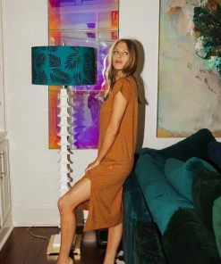 Queen Of Sparkles NEW QOS Brown Rhinestone Midi Dress