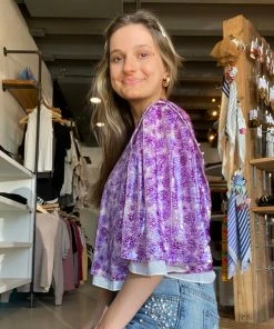 2.7 August Apparel NEW Floral Print Sequin Top