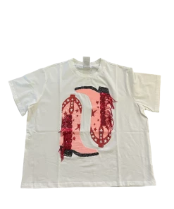 Wanderlust By Abby QOS Pink Fringe Boots Tee NEW