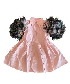 Queen Of Sparkles QOS Feather Poof Sleeve Button Down Dress NEW