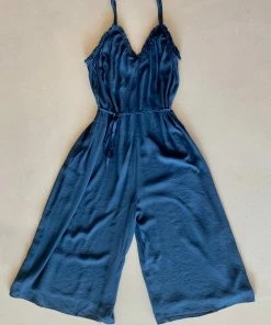 Wanderlust By Abby Navy Wide Leg Midi Jumpsuit With Self Strap NEW