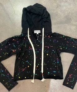 Wanderlust By Abby Wildfox Rainbow Splatter Cropped Hoodie NEW